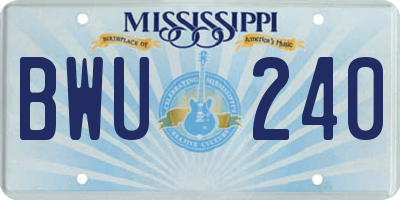 MS license plate BWU240