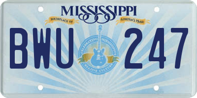 MS license plate BWU247