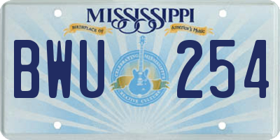MS license plate BWU254