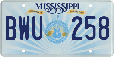 MS license plate BWU258