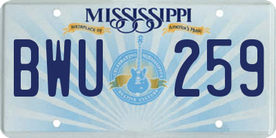 MS license plate BWU259