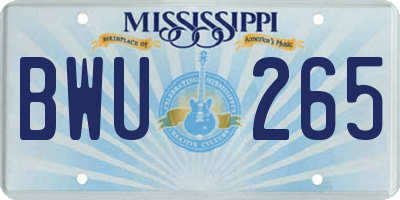 MS license plate BWU265