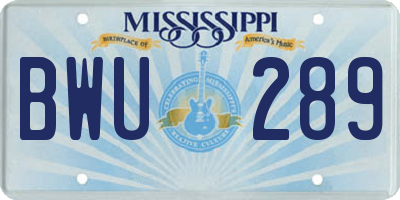 MS license plate BWU289