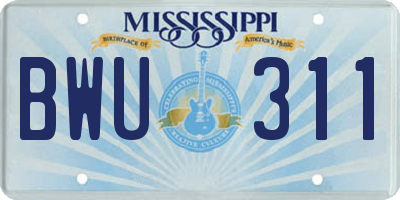 MS license plate BWU311