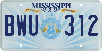 MS license plate BWU312
