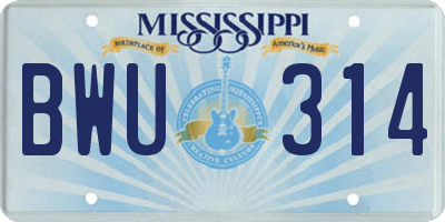 MS license plate BWU314
