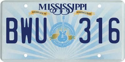 MS license plate BWU316