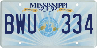 MS license plate BWU334