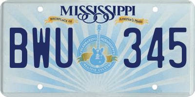 MS license plate BWU345