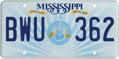 MS license plate BWU362