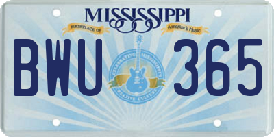 MS license plate BWU365