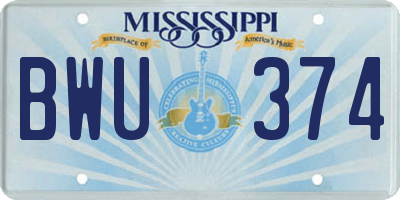 MS license plate BWU374