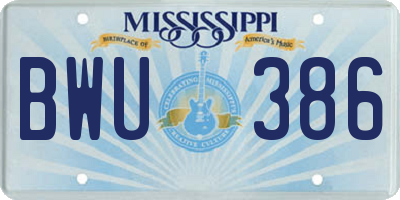 MS license plate BWU386