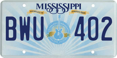 MS license plate BWU402