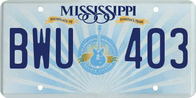 MS license plate BWU403