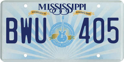 MS license plate BWU405