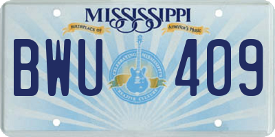 MS license plate BWU409