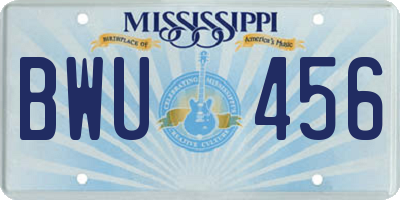 MS license plate BWU456