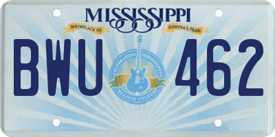 MS license plate BWU462