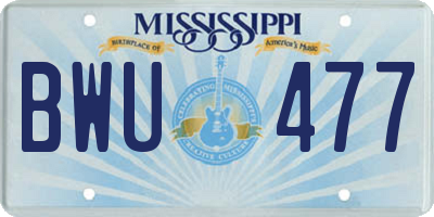MS license plate BWU477