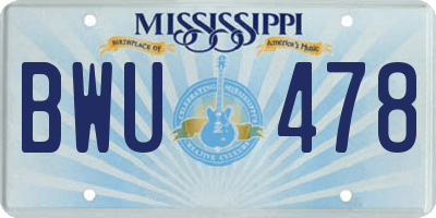 MS license plate BWU478