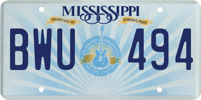 MS license plate BWU494