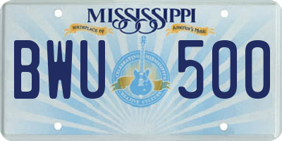 MS license plate BWU500