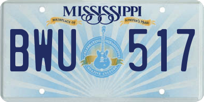 MS license plate BWU517