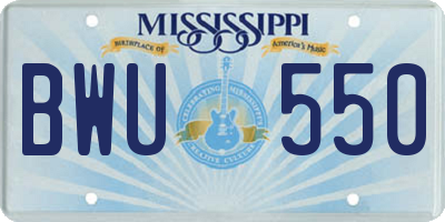 MS license plate BWU550