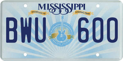MS license plate BWU600