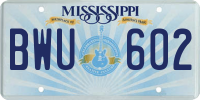 MS license plate BWU602