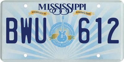 MS license plate BWU612
