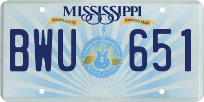 MS license plate BWU651
