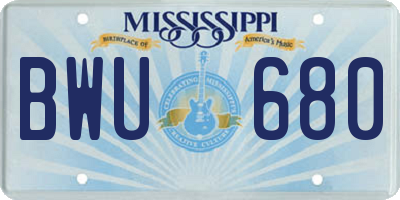 MS license plate BWU680
