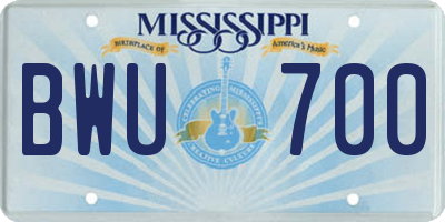 MS license plate BWU700