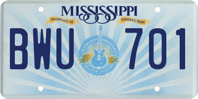 MS license plate BWU701