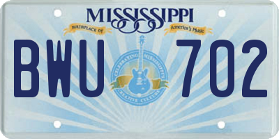 MS license plate BWU702