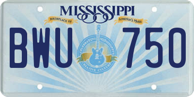 MS license plate BWU750