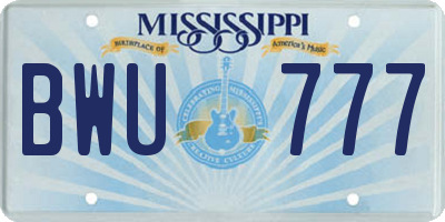 MS license plate BWU777