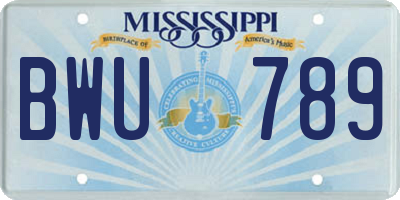 MS license plate BWU789