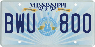 MS license plate BWU800