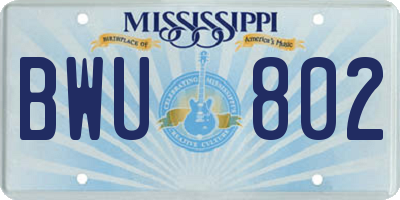 MS license plate BWU802