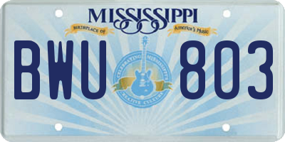 MS license plate BWU803