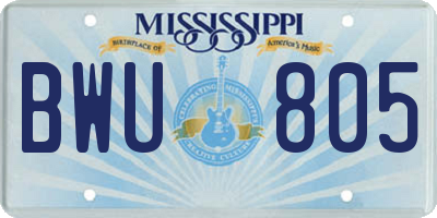 MS license plate BWU805