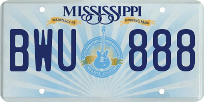 MS license plate BWU888