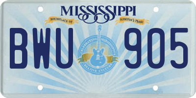 MS license plate BWU905