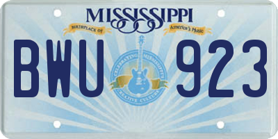MS license plate BWU923