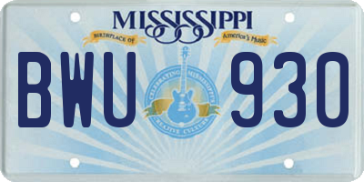 MS license plate BWU930