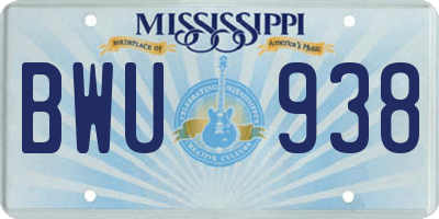 MS license plate BWU938