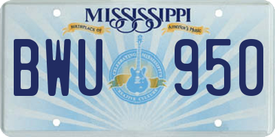 MS license plate BWU950